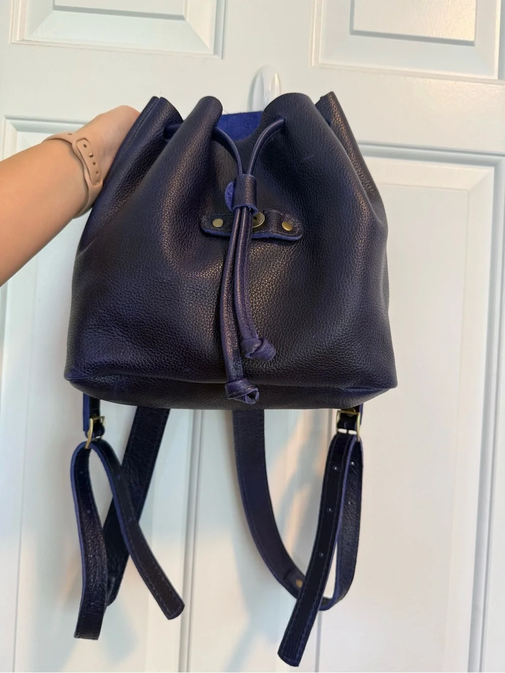 Portland Leather Bucket Backpack - Cobalt Blue